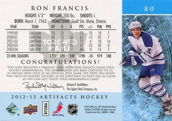 2012-13 Upper Deck Artifacts - Jersey/Patch Emerald #80 Ron Francis Back