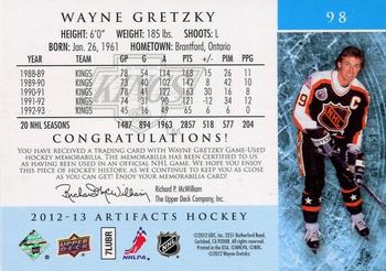 2012-13 Upper Deck Artifacts - Jersey/Patch Emerald #98 Wayne Gretzky Back