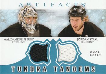 2012-13 Upper Deck Artifacts - Tundra Tandems Blue Dual Jersey #TT-FS Marc-Andre Fleury / Jordan Staal Front