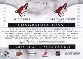 2012-13 Upper Deck Artifacts - Tundra Tandems Patches Emerald #TT-YE Keith Yandle / Oliver Ekman-Larsson Back