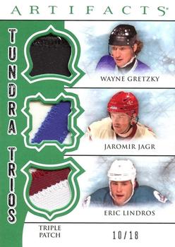 2012-13 Upper Deck Artifacts - Tundra Trios Patches Emerald #TT3-LJG Eric Lindros / Jaromir Jagr / Wayne Gretzky Front