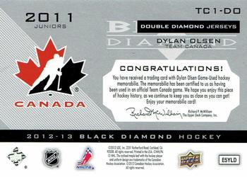 2012-13 Upper Deck Black Diamond - Double Diamond Jerseys #TC1-DO Dylan Olsen Back