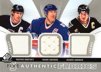 2012-13 SP Game Used - Authentic Fabrics Fives #AF5-GR8 Wayne Gretzky / Mark Messier / Mario Lemieux / Patrick Roy / Martin Brodeur Front