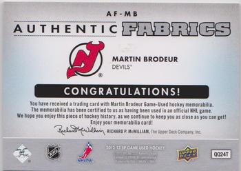 2012-13 SP Game Used - Authentic Fabrics Patches #AF-MB Martin Brodeur Back