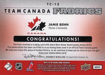 2012-13 SP Game Used - Team Canada Fabrics #TC-12 Jamie Benn Back