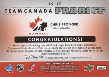 2012-13 SP Game Used - Team Canada Fabrics #TC-17 Chris Pronger Back
