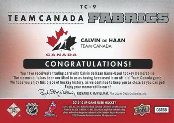 2012-13 SP Game Used - Team Canada Fabrics #TC-9 Calvin De Haan Back