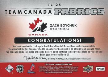 2012-13 SP Game Used - Team Canada Fabrics #TC-25 Zach Boychuk Back