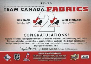 2012-13 SP Game Used - Team Canada Fabrics Dual #TC-26 Rick Nash / Mike Richards Back