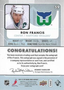 2012-13 SP Game Used - Gold Autographs #59 Ron Francis Back