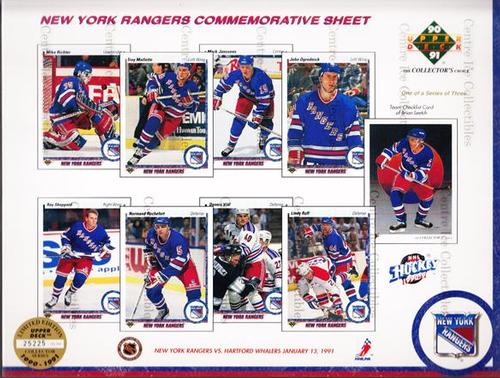 1990-91 Upper Deck - Commemorative Sheets #NNO Mike Richter / Ray Sheppard / Troy Mallette / Normand Rochefort / Mark Janssens / Dennis Vial / John Ogrodnick / Lindy Ruff / Brian Leetch Front