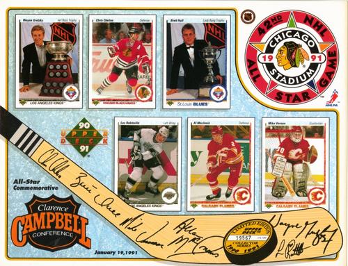 1990-91 Upper Deck - Commemorative Sheets #NNO Wayne Gretzky / Chris Chelios / Brett Hull / Luc Robitaille / Al MacInnis / Mike Vernon Front