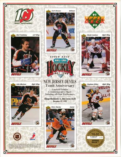 1991-92 Upper Deck - Promotional Sheets #NNO Walt Poddubny / John MacLean / Scott Stevens / Peter Stastny / Claude Lemieux / Stephane Richer Front