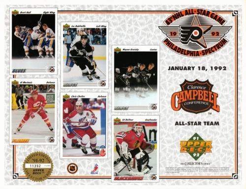 1991-92 Upper Deck - Promotional Sheets #NNO Brett Hull / Al MacInnis / Luc Robitaille / Chris Chelios / Wayne Gretzky / Ed Belfour Front