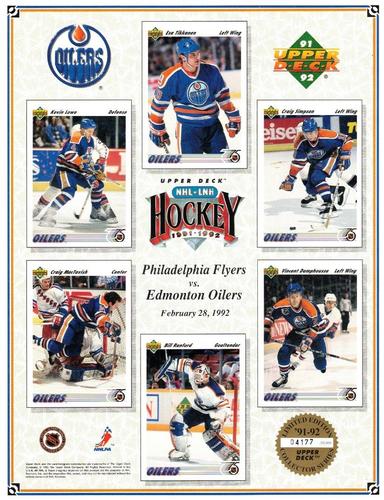 1991-92 Upper Deck - Promotional Sheets #NNO Kevin Lowe / Craig MacTavish / Esa Tikkanen / Bill Ranford / Craig Simpson / Vincent Damphousse Front