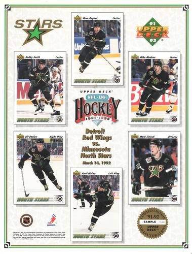 1991-92 Upper Deck - Promotional Sheets #NNO Bobby Smith / Dave Gagner / Mike Modano / Ulf Dahlen / Mark Tinordi / Basil McRae Front
