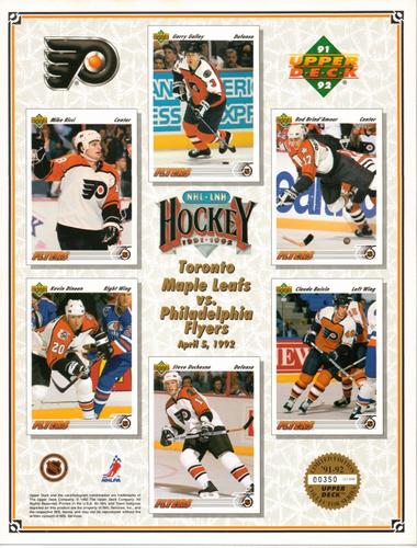 1991-92 Upper Deck - Promotional Sheets #NNO Mike Ricci / Kevin Dineen / Garry Galley / Steve Duchesne / Rod Brind'Amour / Claude Boivin Front