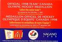 1997-98 McDonald's Team Canada Olympic Hockey Medallions #NNO Checklist Front