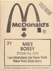 1982-83 McDonald's Stickers #21 Mike Bossy Back