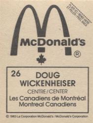 1982-83 McDonald's Stickers #26 Doug Wickenheiser Back