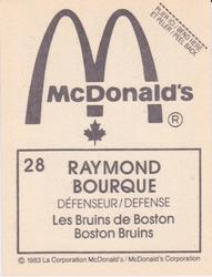1982-83 McDonald's Stickers #28 Raymond Bourque Back