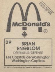 1982-83 McDonald's Stickers #29 Brian Engblom Back