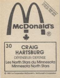 1982-83 McDonald's Stickers #30 Craig Hartsburg Back