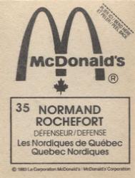 1982-83 McDonald's Stickers #35 Normand Rochefort Back