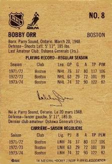 1974-75 Lipton Soup #8 Bobby Orr Back