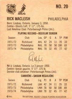 1974-75 Lipton Soup #20 Rick MacLeish Back