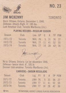 1974-75 Lipton Soup #23 Jim McKenny Back
