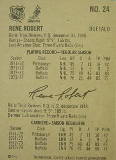 1974-75 Lipton Soup #24 Rene Robert Back