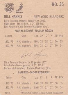 1974-75 Lipton Soup #35 Bill Harris Back