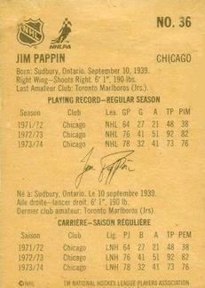 1974-75 Lipton Soup #36 Jim Pappin Back