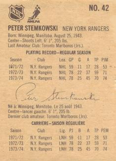 1974-75 Lipton Soup #42 Peter Stemkowski Back