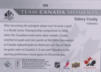 2012-13 SP Authentic #194 Sidney Crosby Back