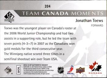 2012-13 SP Authentic #204 Jonathan Toews Back