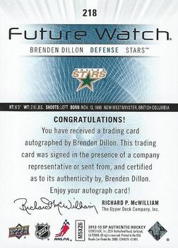 2012-13 SP Authentic #218 Brenden Dillon Back