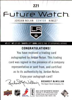 2012-13 SP Authentic #221 Jordan Nolan Back