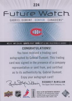2012-13 SP Authentic #224 Gabriel Dumont Back