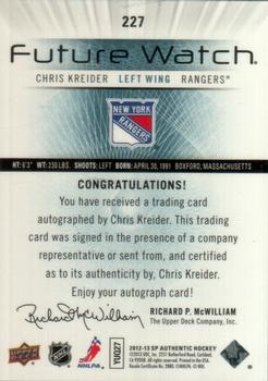 2012-13 SP Authentic #227 Chris Kreider Back