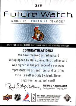 2012-13 SP Authentic #229 Mark Stone Back