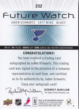 2012-13 SP Authentic #232 Jaden Schwartz Back