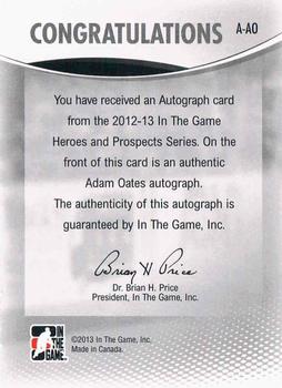 2012-13 In The Game Heroes and Prospects - Autographs #A-AO Adam Oates Back