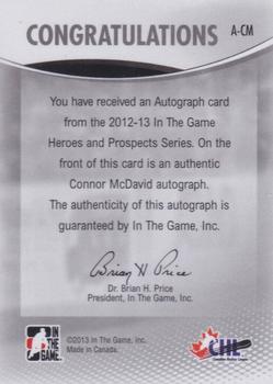 2012-13 In The Game Heroes and Prospects - Autographs #A-CM Connor McDavid Back