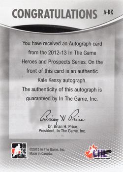 2012-13 In The Game Heroes and Prospects - Autographs #A-KK Kale Kessy Back