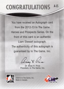 2012-13 In The Game Heroes and Prospects - Autographs #A-LS Liam Stewart Back