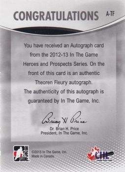 2012-13 In The Game Heroes and Prospects - Autographs #A-TF Theoren Fleury Back