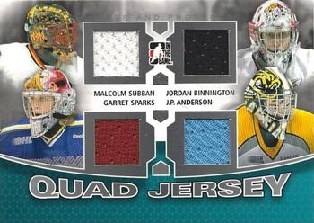 2012-13 In The Game Heroes and Prospects - Jersey Quads #QJ-06 Malcolm Subban / Jordan Binnington / Garret Sparks / JP Anderson Front