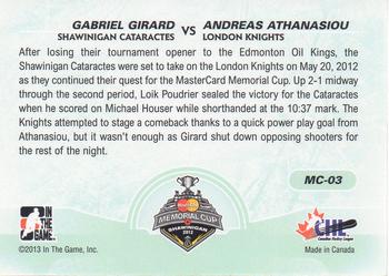 2012-13 In The Game Heroes and Prospects - Memorial Cup #MC-03 Gabriel Girard / Andreas Athanasiou Back